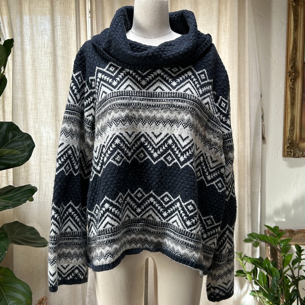 Southwestern Geometric Wool Blend Cowl Neck Sweater Coldwater Creek